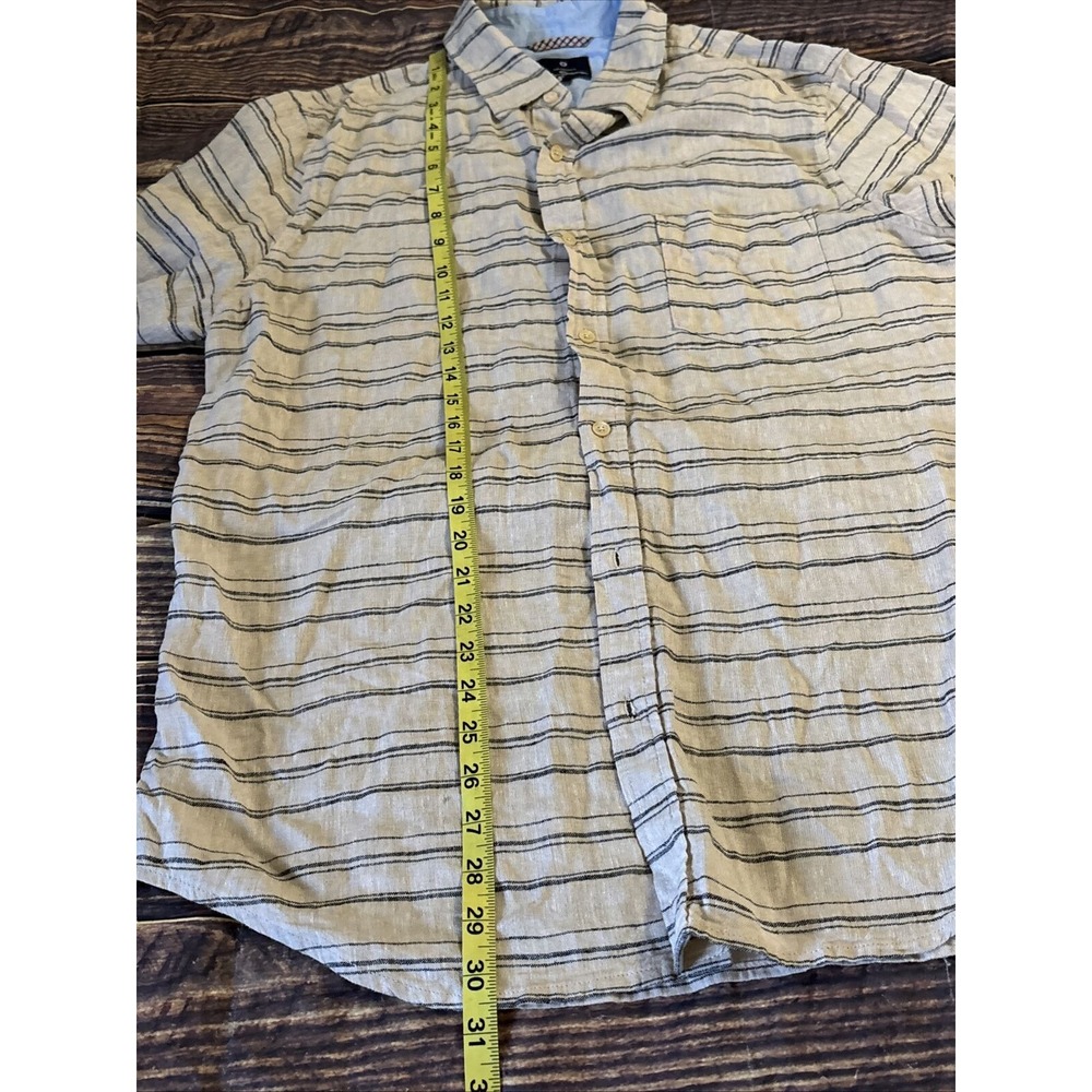 Ben Sherman Mens Shirt Size Large Button Front Striped Short Sleeve Linen Blend - Picture 8 of 9